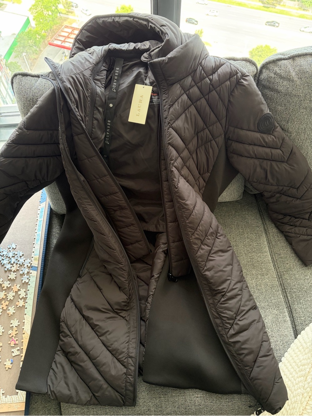 Laura Quilted Long Winter Coat - Black